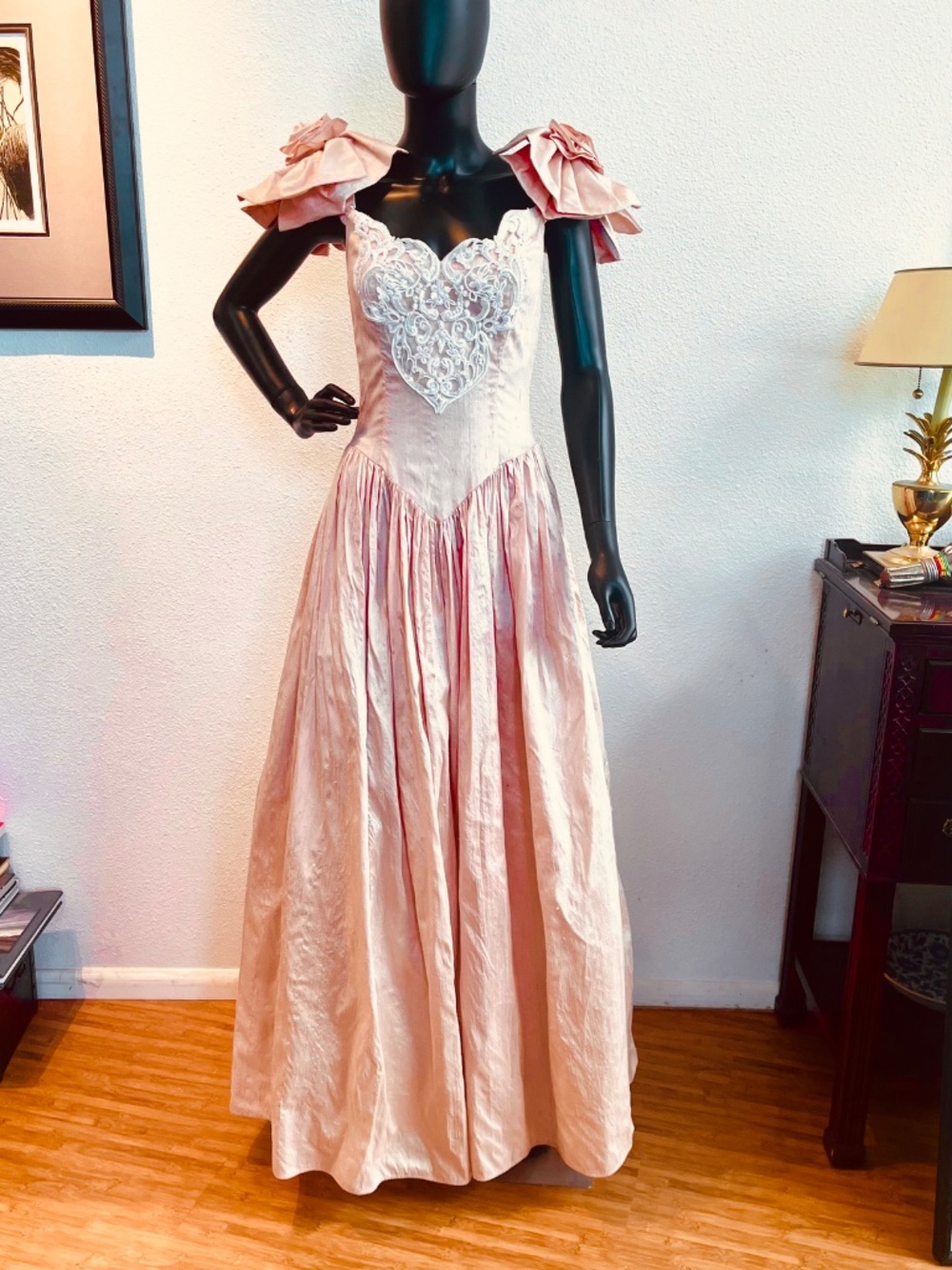 Vintage 1980's Jessica McClintock Pink Silk Wedding Dress, Size 2/4, NWT
